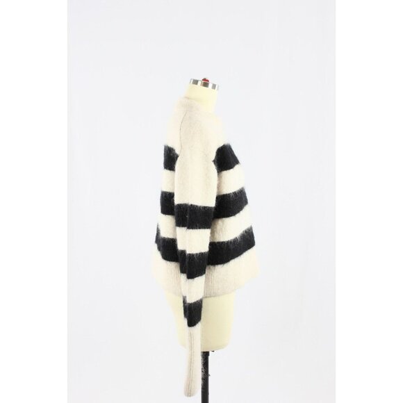 H&M White Black Striped Mohair Wool Blend Knit Crew Neck Sweater, Size M - Picture 3 of 13